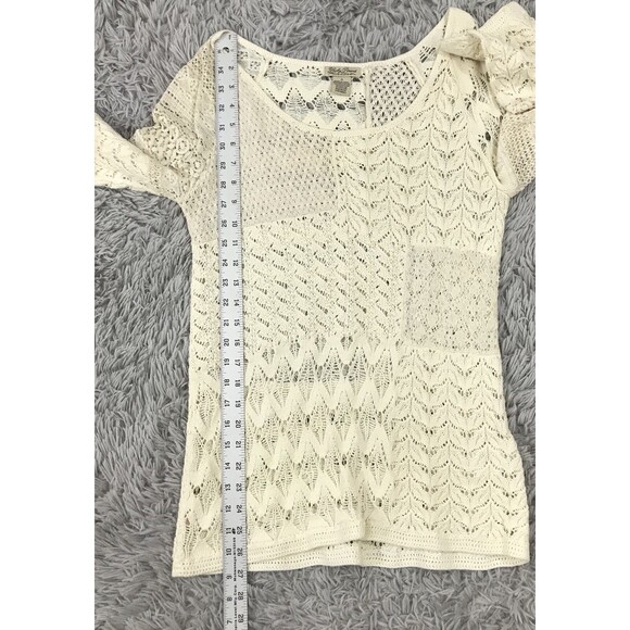 Lucky Brand Women's S Small Lace Crochet Top Bell Sleeve Cream Boho Romantic - Picture 7 of 8